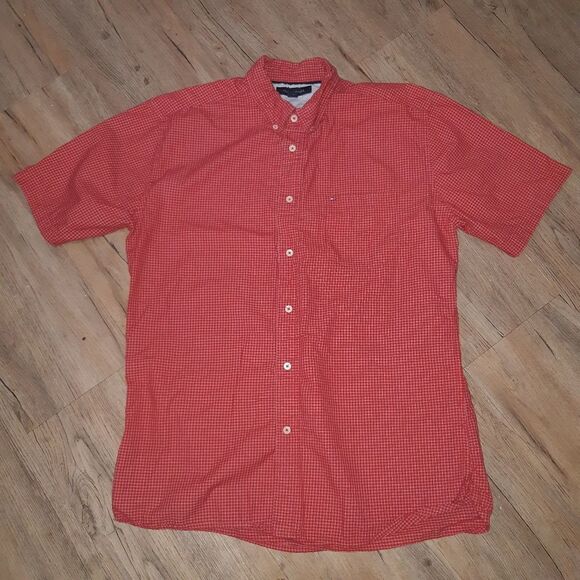 Men's Tommy Hilfiger Red Button Down Shirt Large - Picture 1 of 8